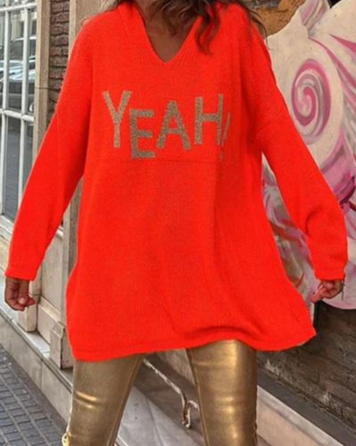 YEAH - PATTERN LOOSE HOODED SWEATER