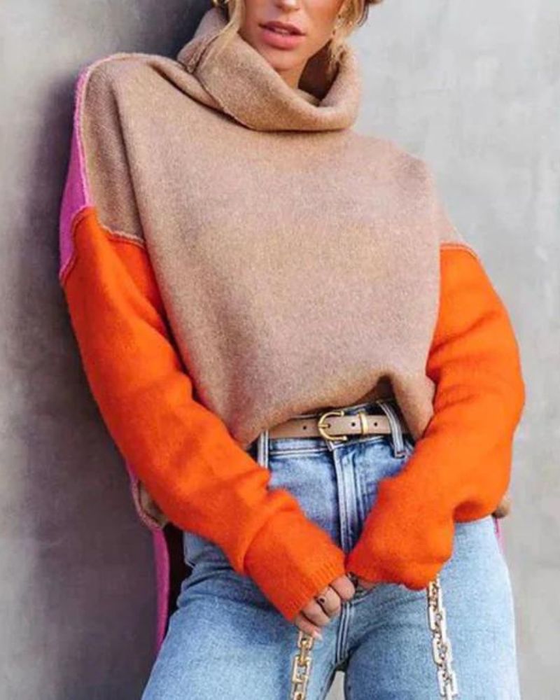 JAELY STUNNING COLOR BLOCK SWEATER