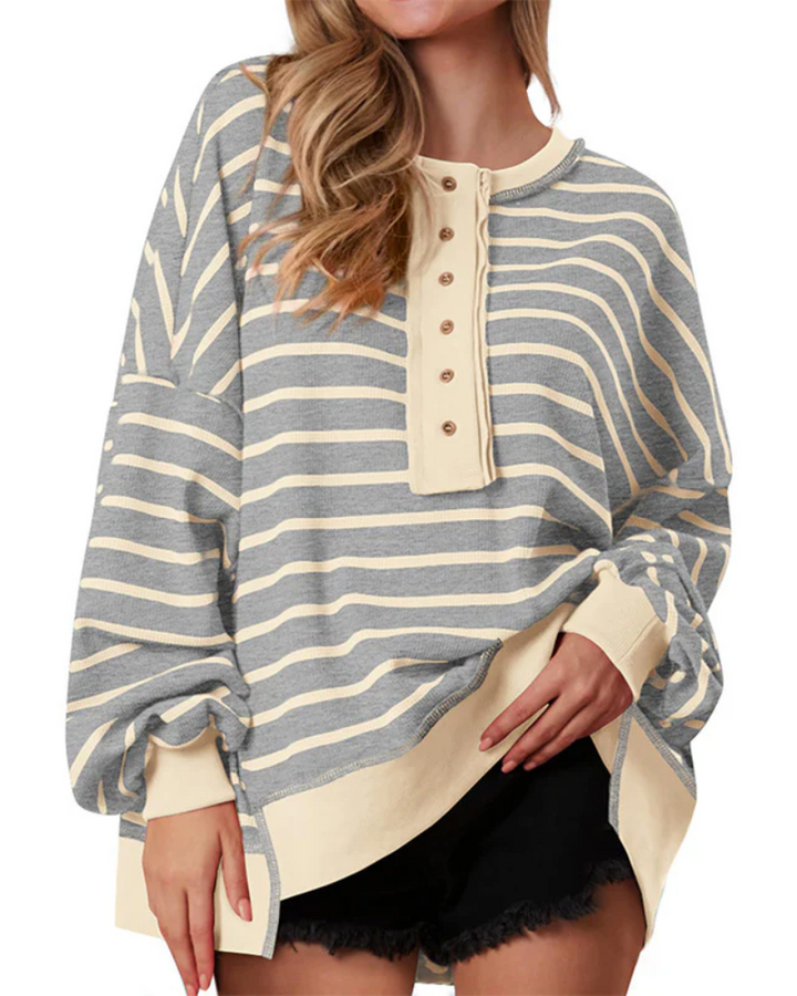POLANA - Casual Oversized Striped Long Sleeve Sweatshirt