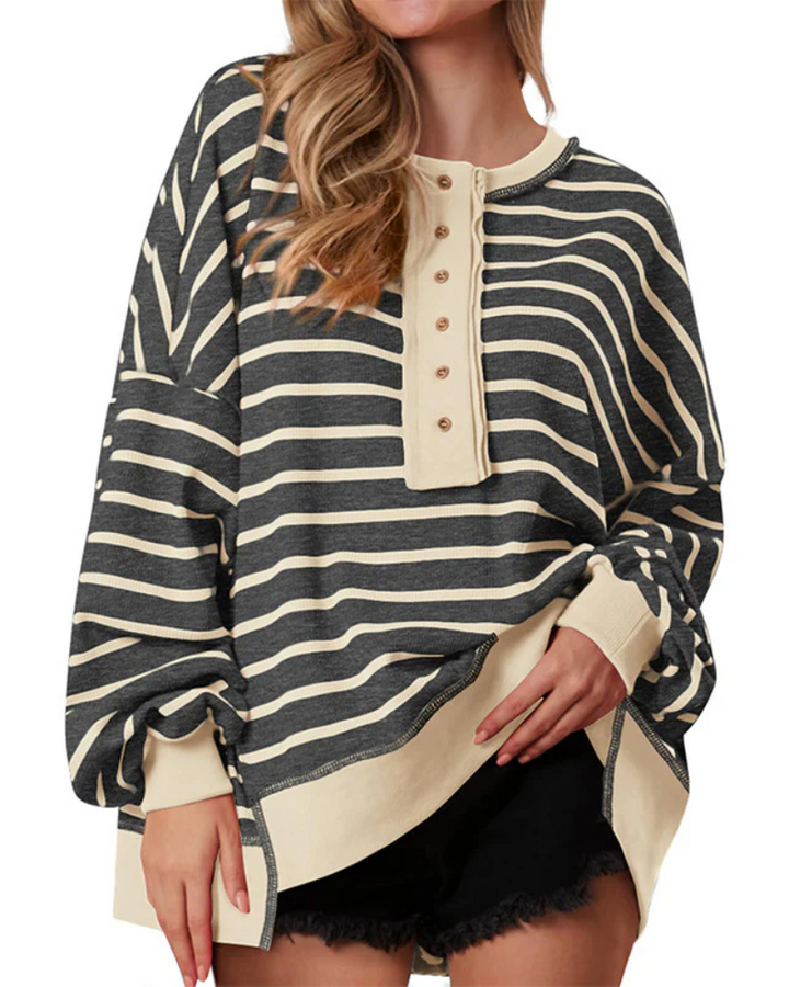 POLANA - Casual Oversized Striped Long Sleeve Sweatshirt