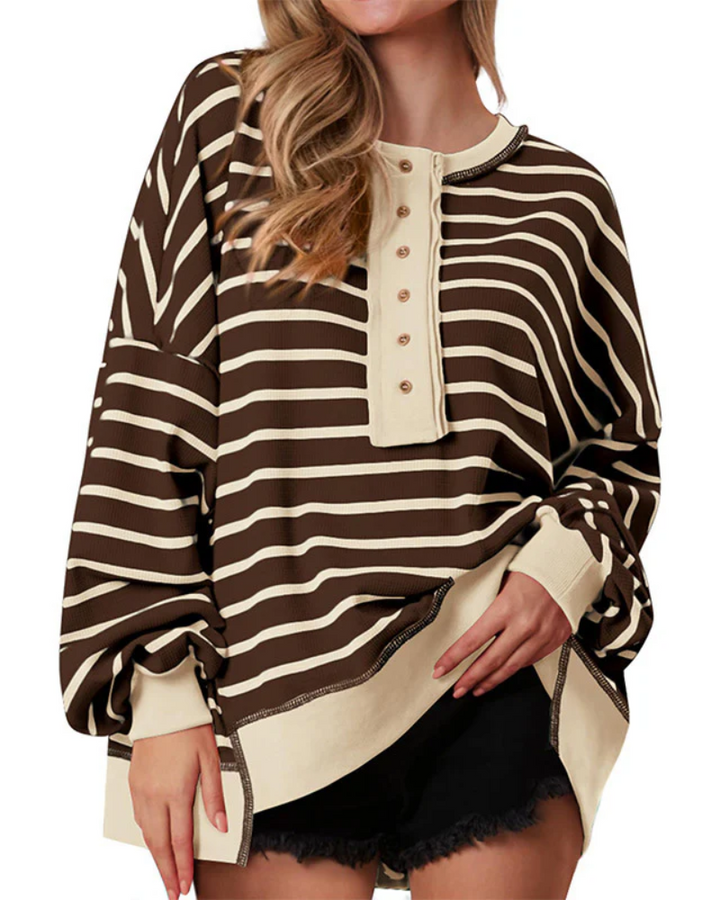 POLANA - Casual Oversized Striped Long Sleeve Sweatshirt