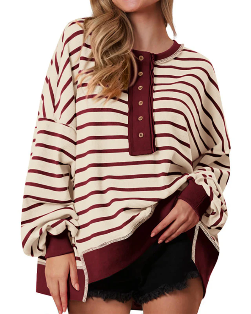 POLANA - Casual Oversized Striped Long Sleeve Sweatshirt