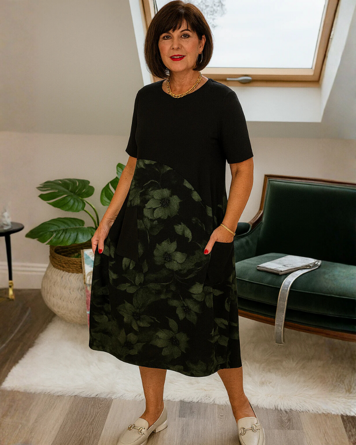 AYAMA - Casual dress with round neckline and floral print