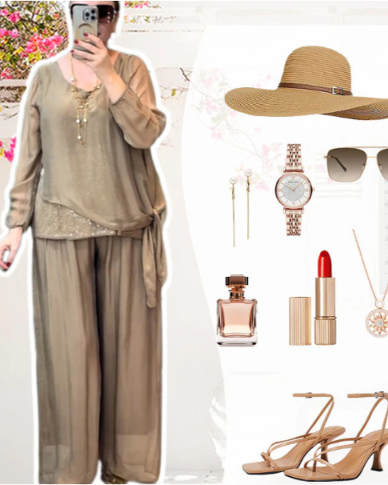 ORANIA - Sequin Blouse and Wide-Leg Pants Set