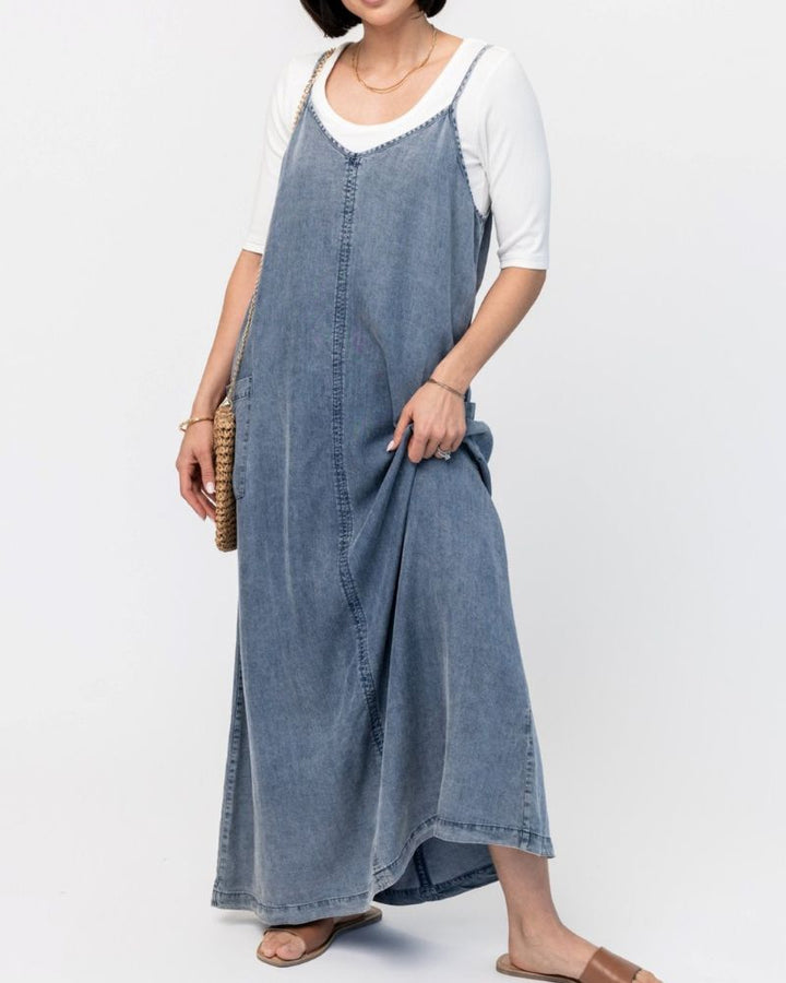 MERIDA - Denim Jumper Maxi Dress
