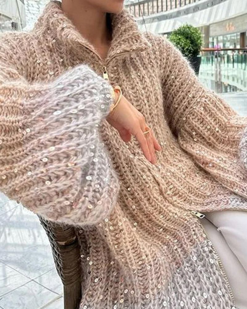 BERNA - Casual Sequined V-neck Sweater