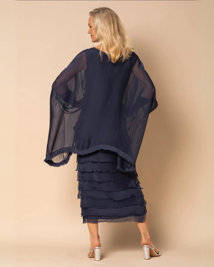 OREANA - Frayed Trim Tiered Midi Dress