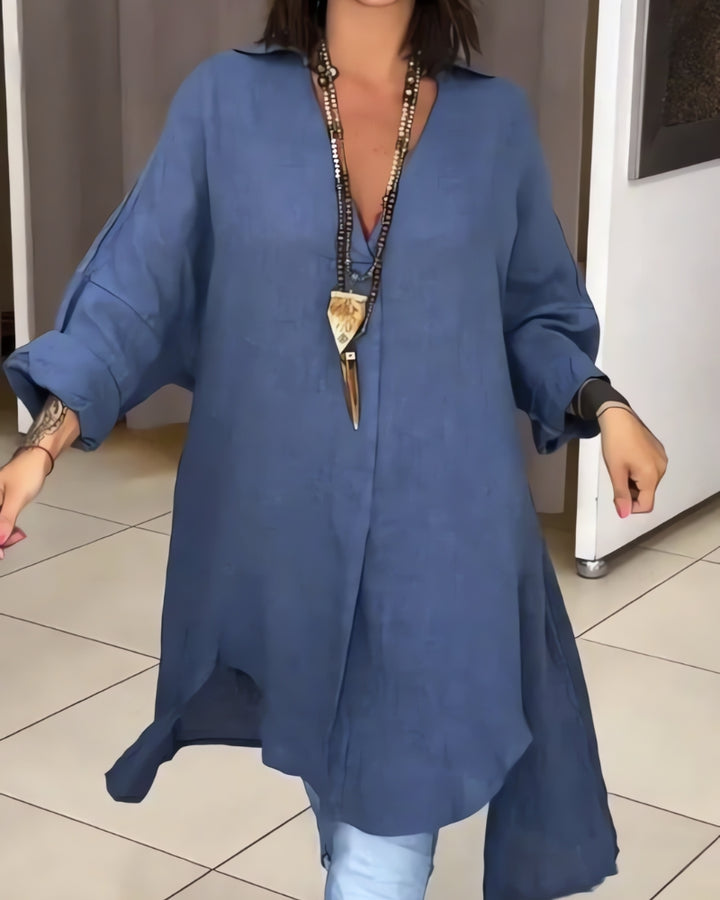 ELEINA - CASUAL SHIRT DRESS IN COTTON AND LINEN