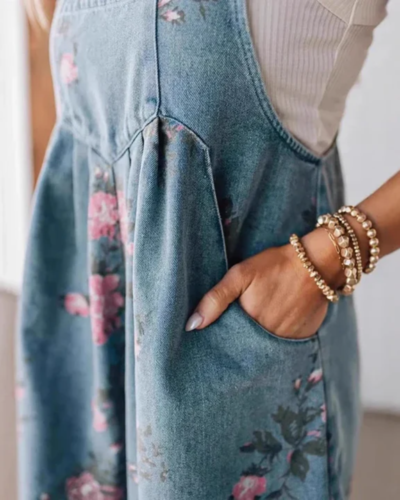 HUIGY - Tailored Floral Denim Jumpsuit