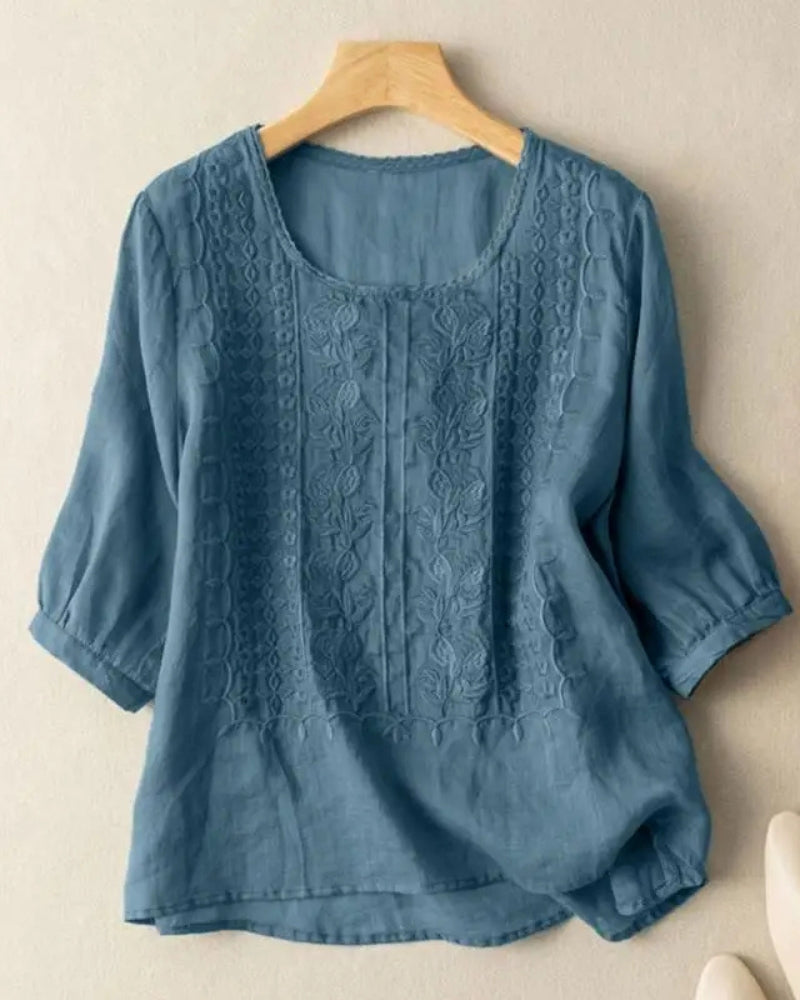ELENITA - EMBROIDERED COTTON BOHO BLOUSE