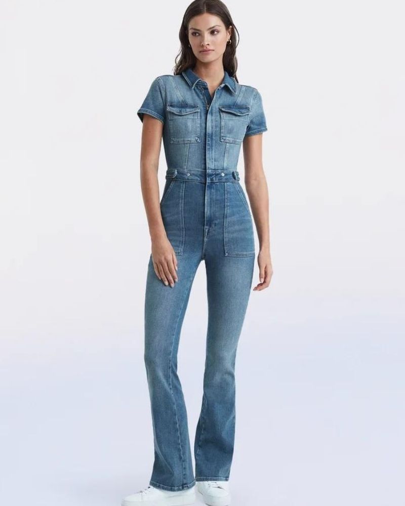 MARIONE - Skinny Bootcut Denim Jumpsuit
