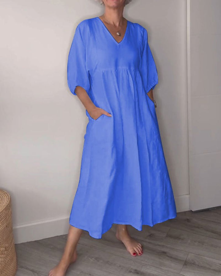 DELERA - Solid Color Mid-length Sleeve Dress