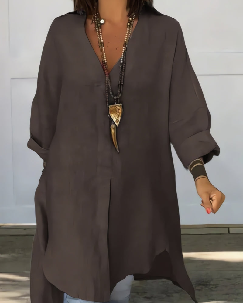 ELEINA - CASUAL SHIRT DRESS IN COTTON AND LINEN