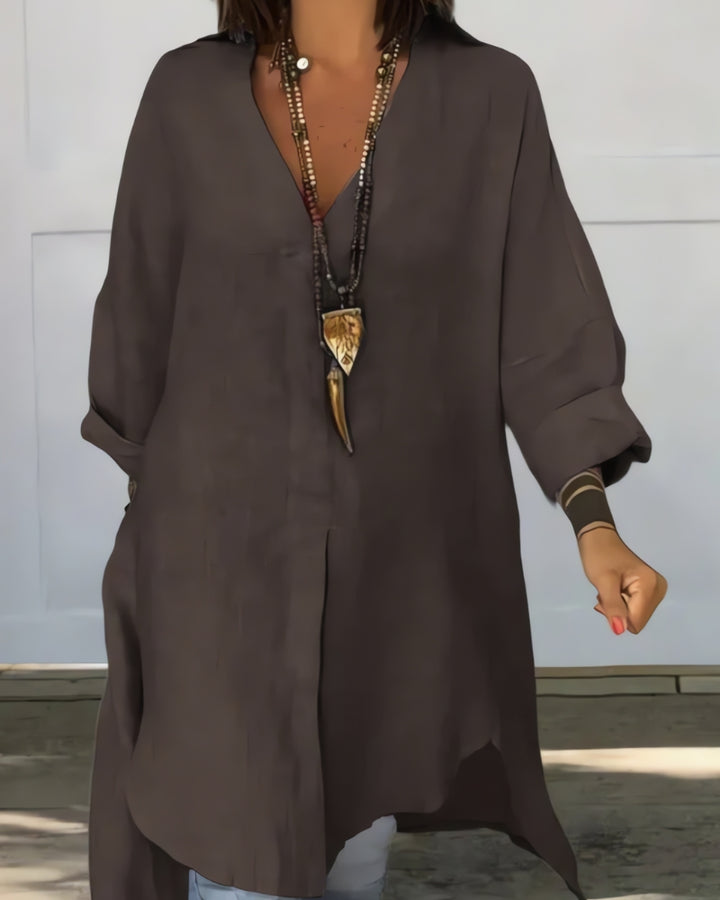 ELEINA - CASUAL SHIRT DRESS IN COTTON AND LINEN