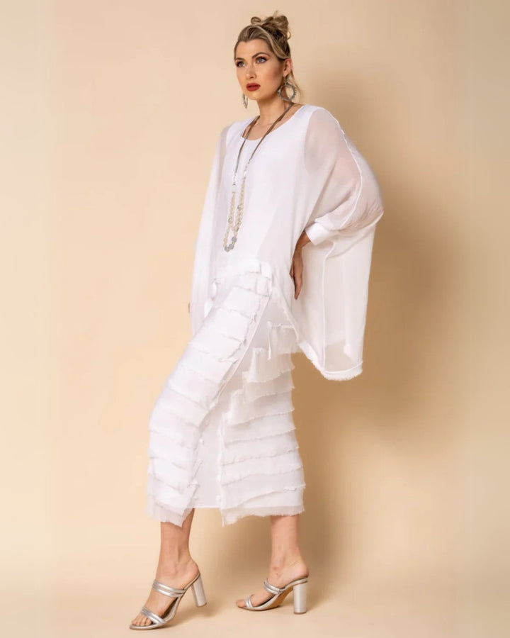 OREANA - Frayed Trim Tiered Midi Dress