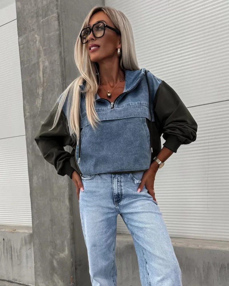 VIRELA - JEANS SWEATER WITH HOODIE
