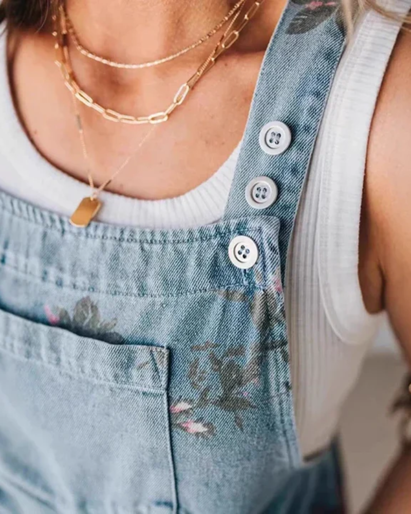 HUIGY - Tailored Floral Denim Jumpsuit