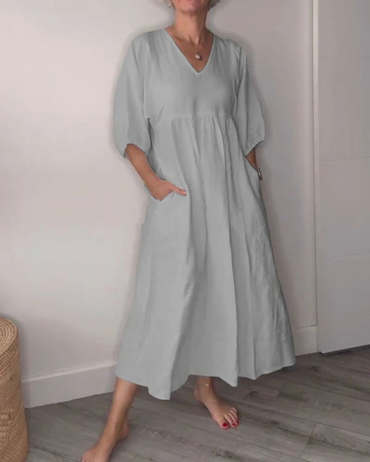 DELERA - Solid Color Mid-length Sleeve Dress