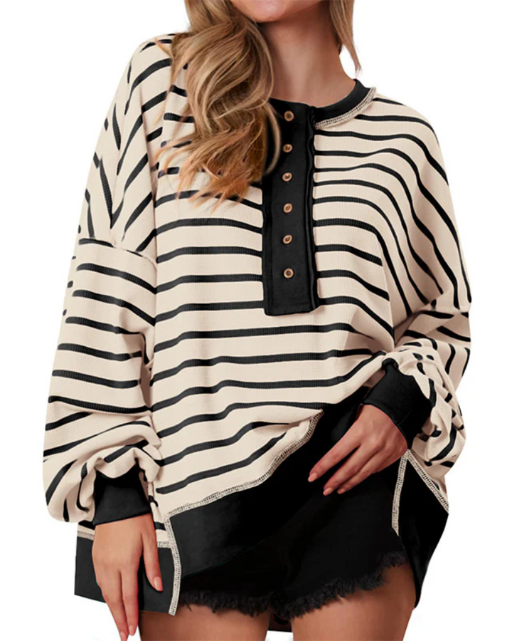 POLANA - Casual Oversized Striped Long Sleeve Sweatshirt