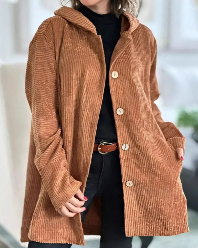 LAUREI - Cozy Hooded Cord Coat