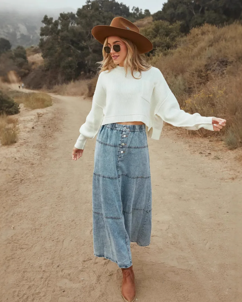 GAIAI - BOHO MAXI DENIM SKIRT