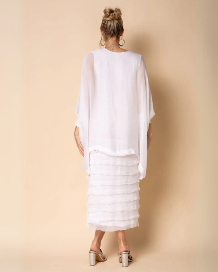 OREANA - Frayed Trim Tiered Midi Dress