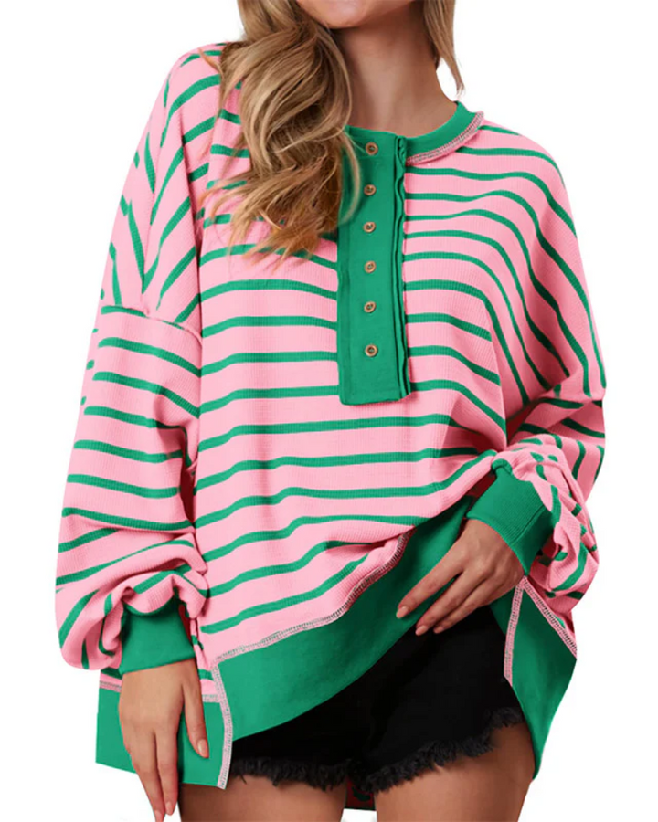 POLANA - Casual Oversized Striped Long Sleeve Sweatshirt
