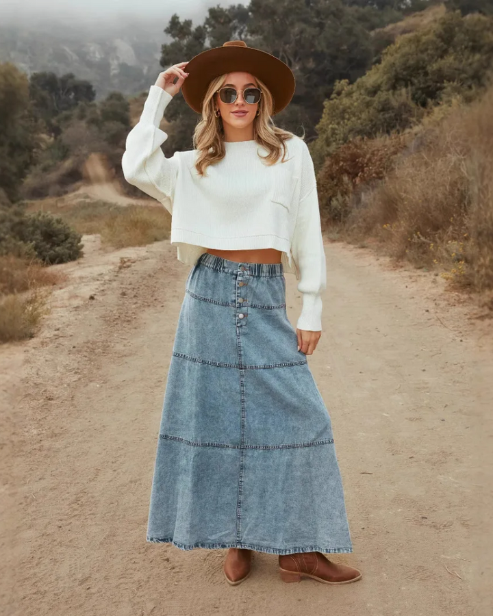 GAIAI - BOHO MAXI DENIM SKIRT
