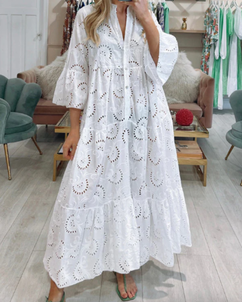 INROSY - WHITE ANGLAISE DRESS