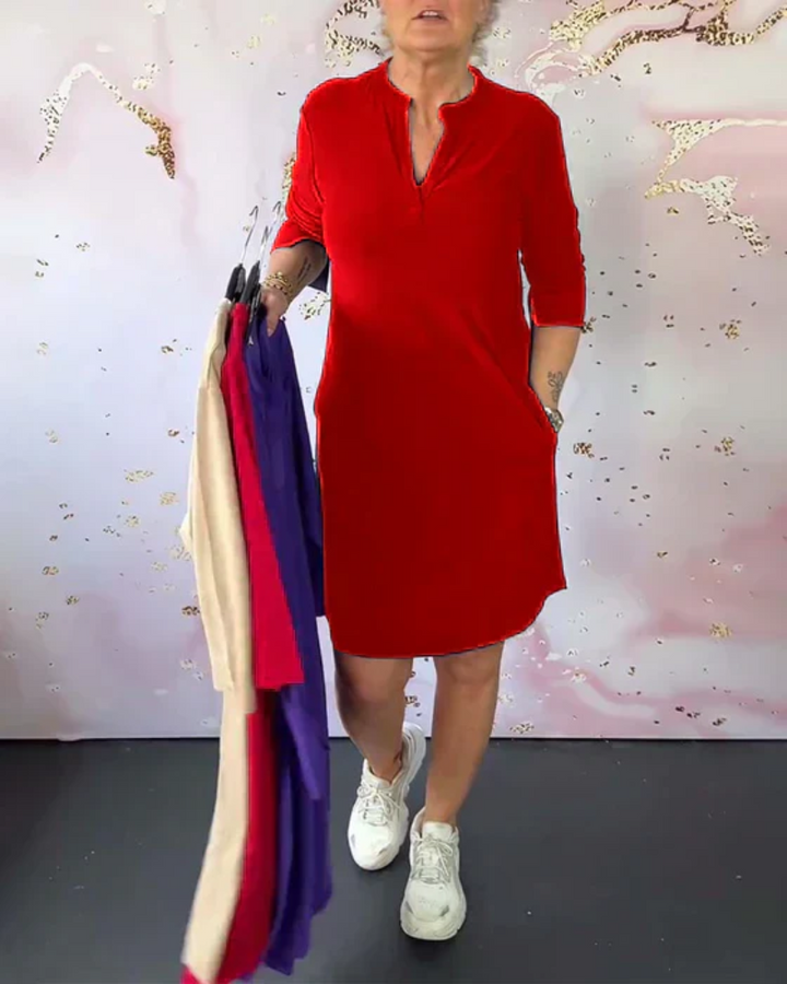JANNIE - V-Neck Midi Dress