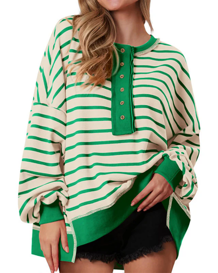 POLANA - Casual Oversized Striped Long Sleeve Sweatshirt