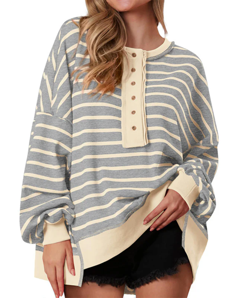 POLANA - Casual Oversized Striped Long Sleeve Sweatshirt