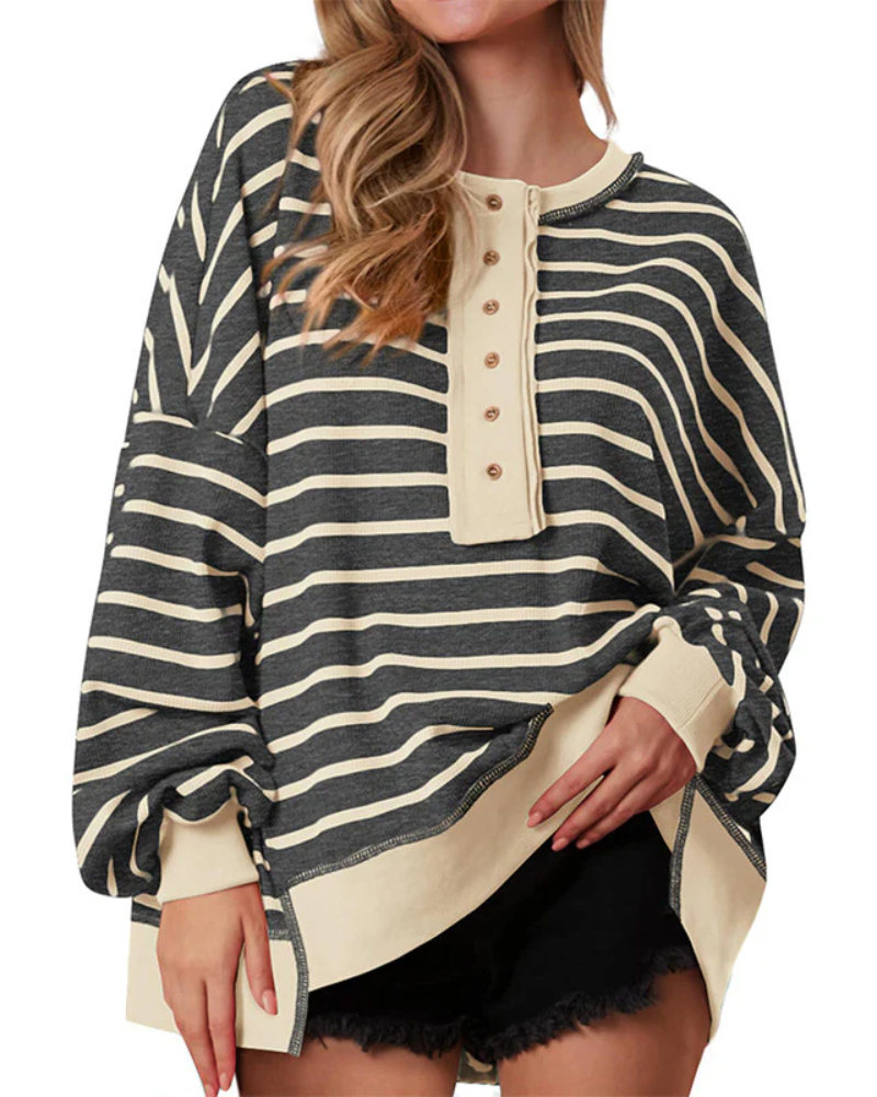 POLANA - Casual Oversized Striped Long Sleeve Sweatshirt
