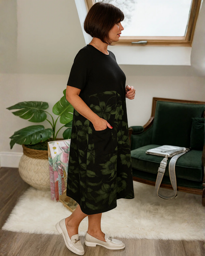 AYAMA - Casual dress with round neckline and floral print