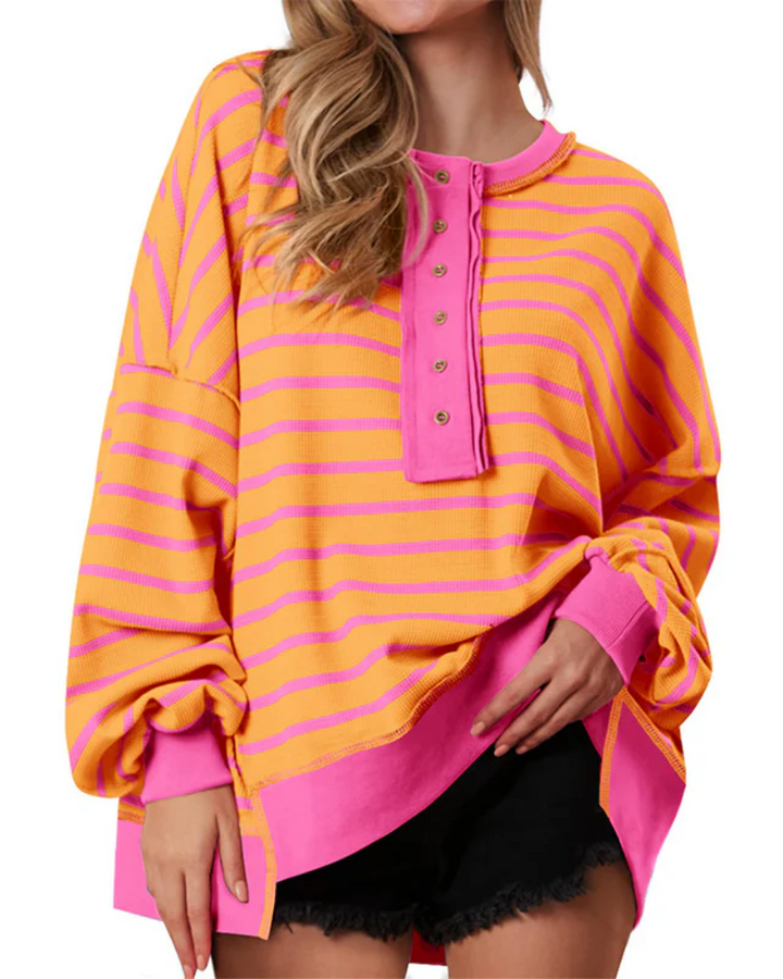 POLANA - Casual Oversized Striped Long Sleeve Sweatshirt