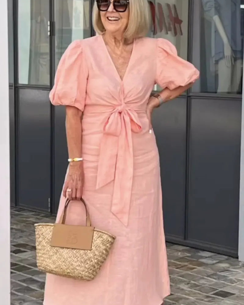 CEDAR - V-Neck Cotton Dress With Laces