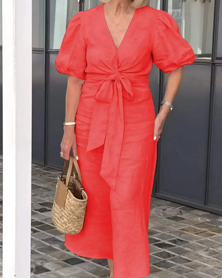 CEDAR - V-Neck Cotton Dress With Laces