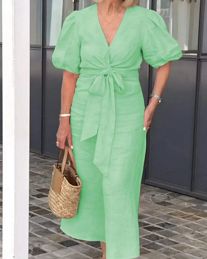 CEDAR - V-Neck Cotton Dress With Laces