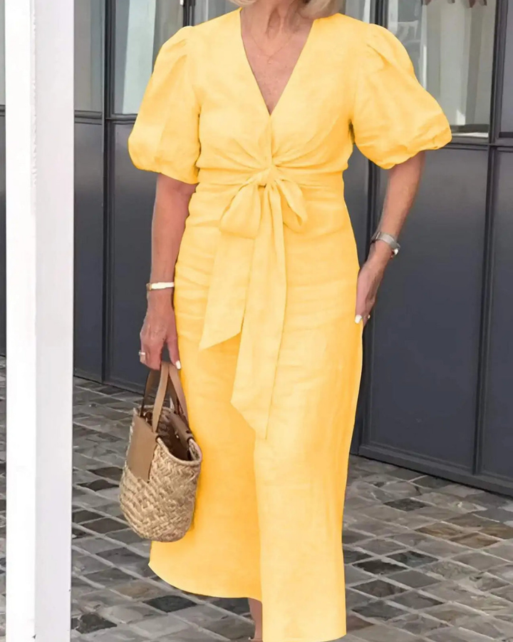 CEDAR - V-Neck Cotton Dress With Laces