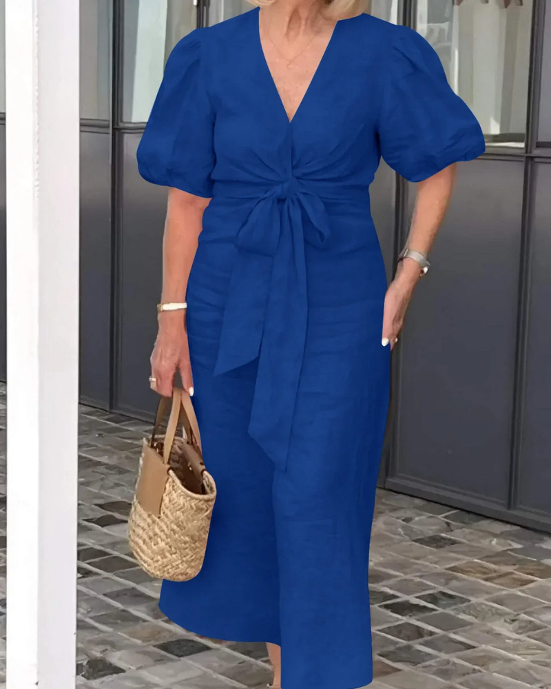 CEDAR - V-Neck Cotton Dress With Laces