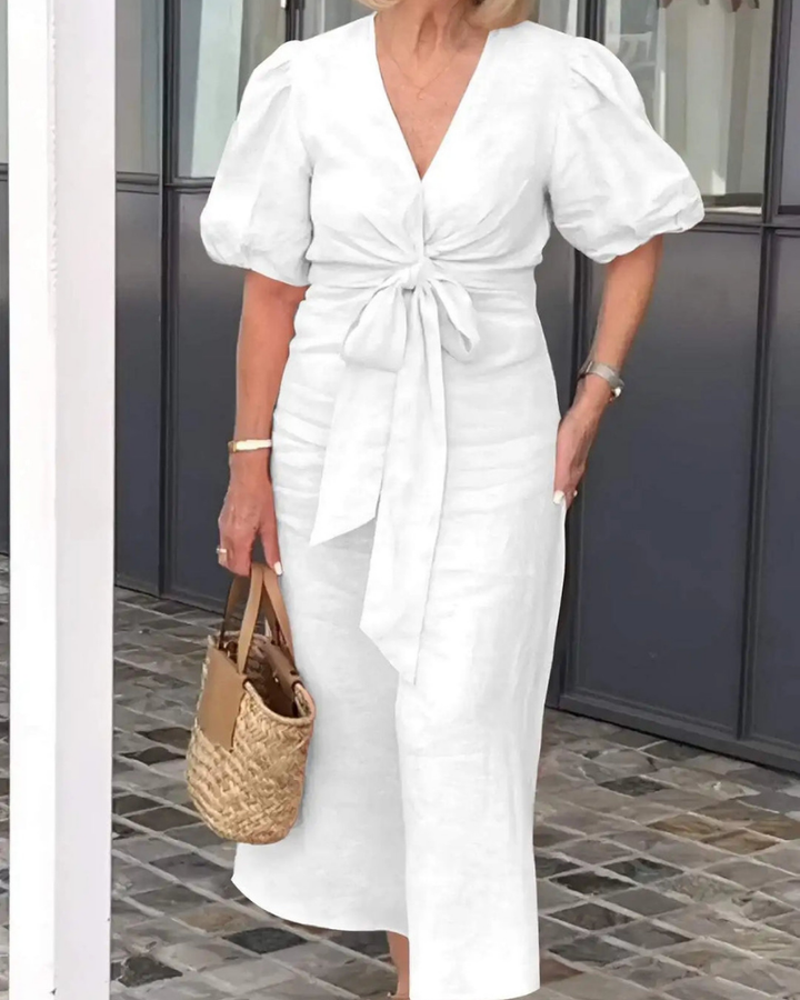 CEDAR - V-Neck Cotton Dress With Laces