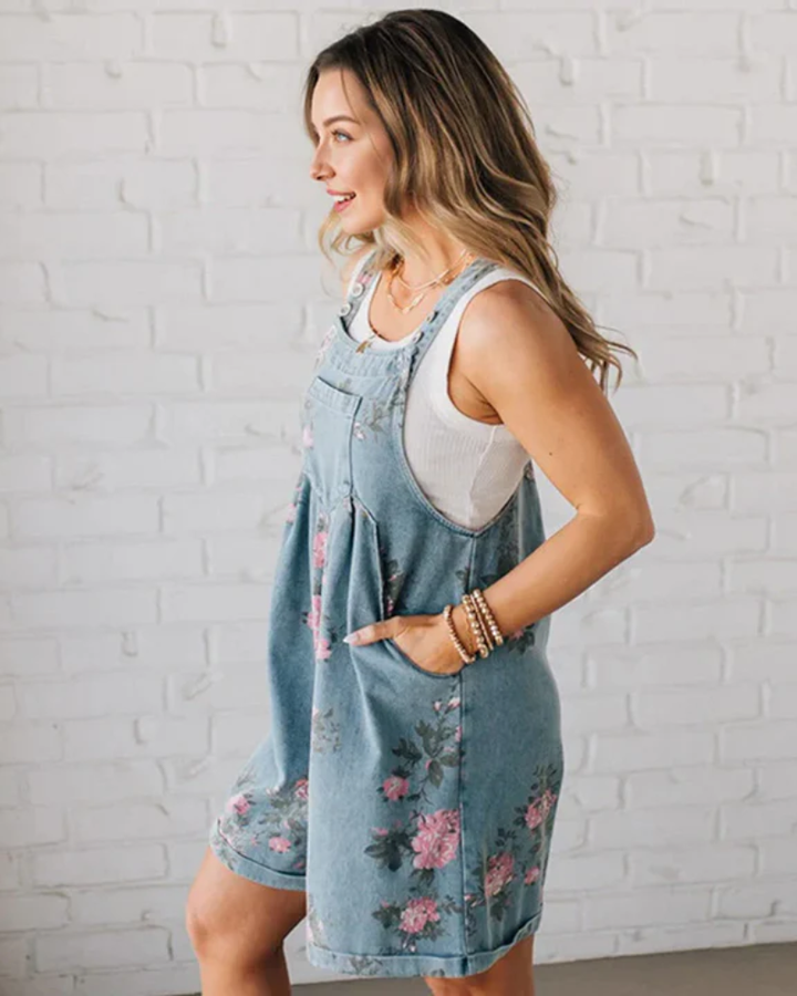 HUIGY - Tailored Floral Denim Jumpsuit