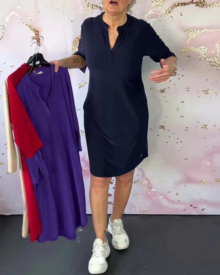 DELORI - Solid-color V-neck dress
