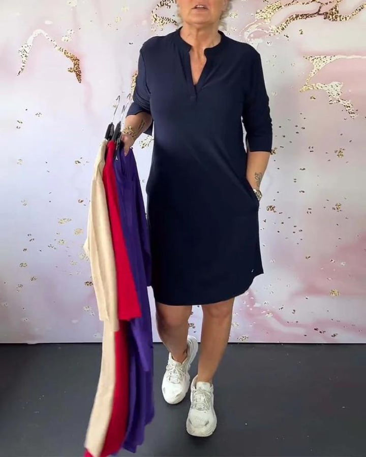 DELORI - Solid-color V-neck dress