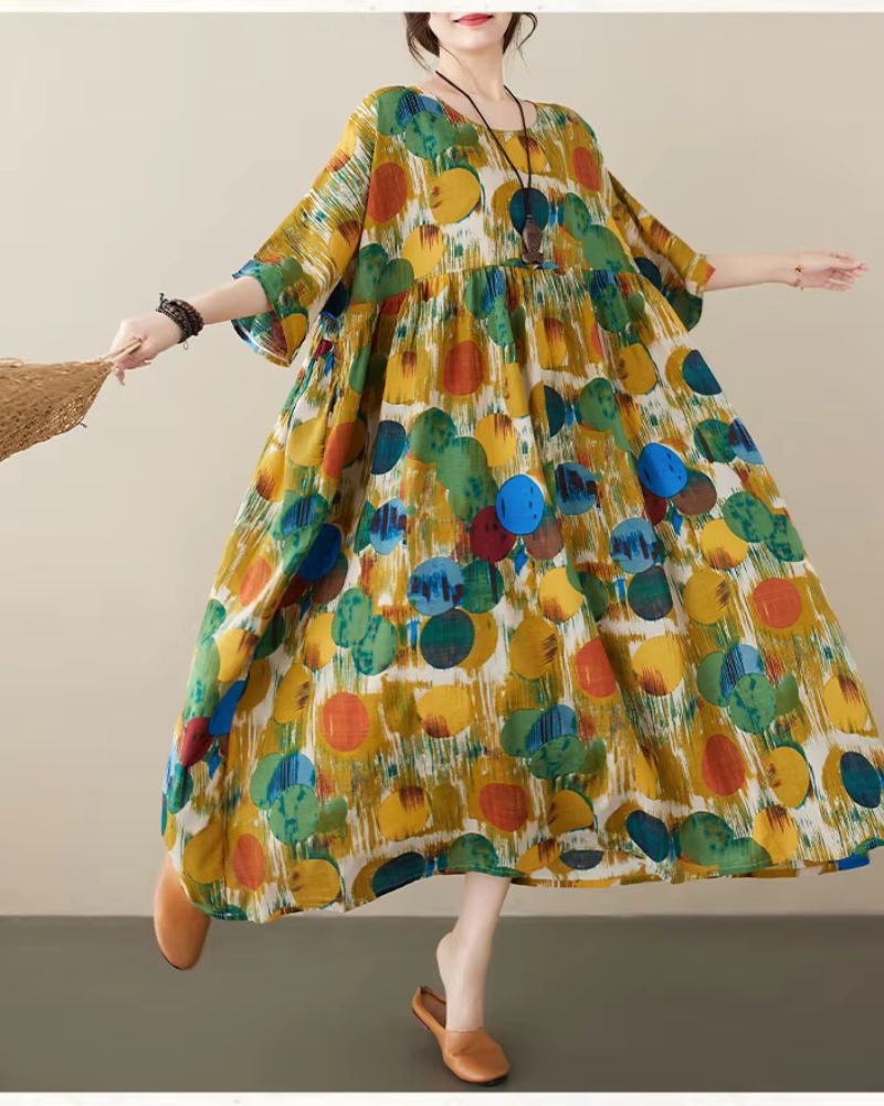 DINEA - Elegant Polka Dot Print Bohemian Maxi Dress