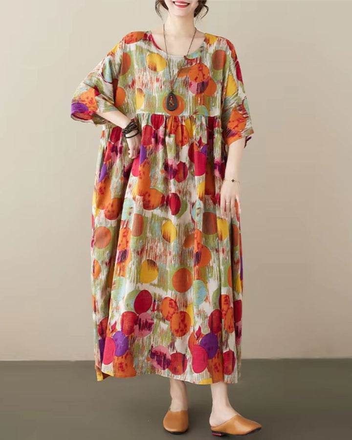 DINEA - Elegant Polka Dot Print Bohemian Maxi Dress