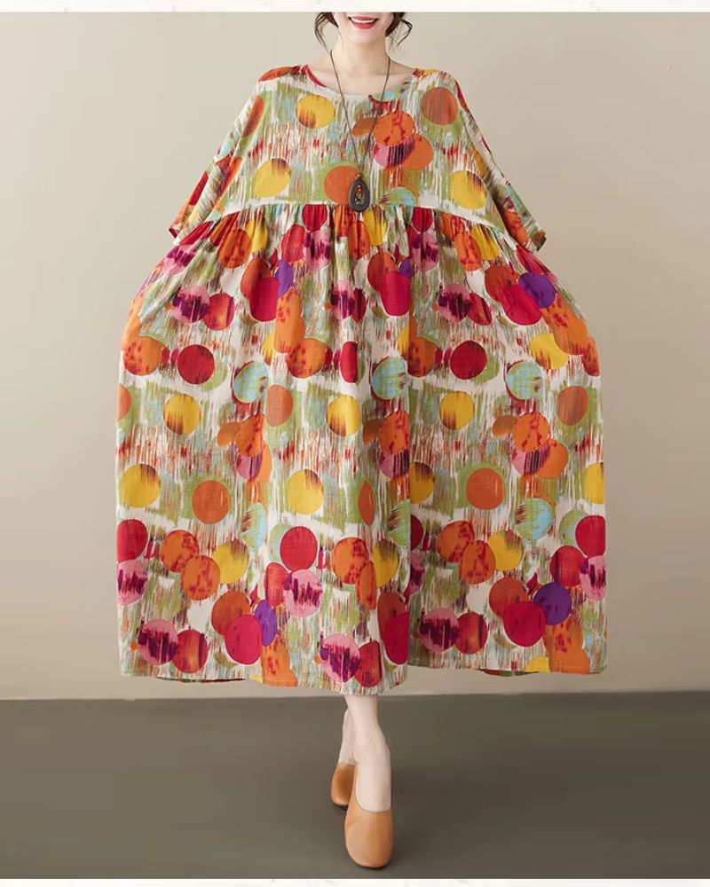 DINEA - Elegant Polka Dot Print Bohemian Maxi Dress