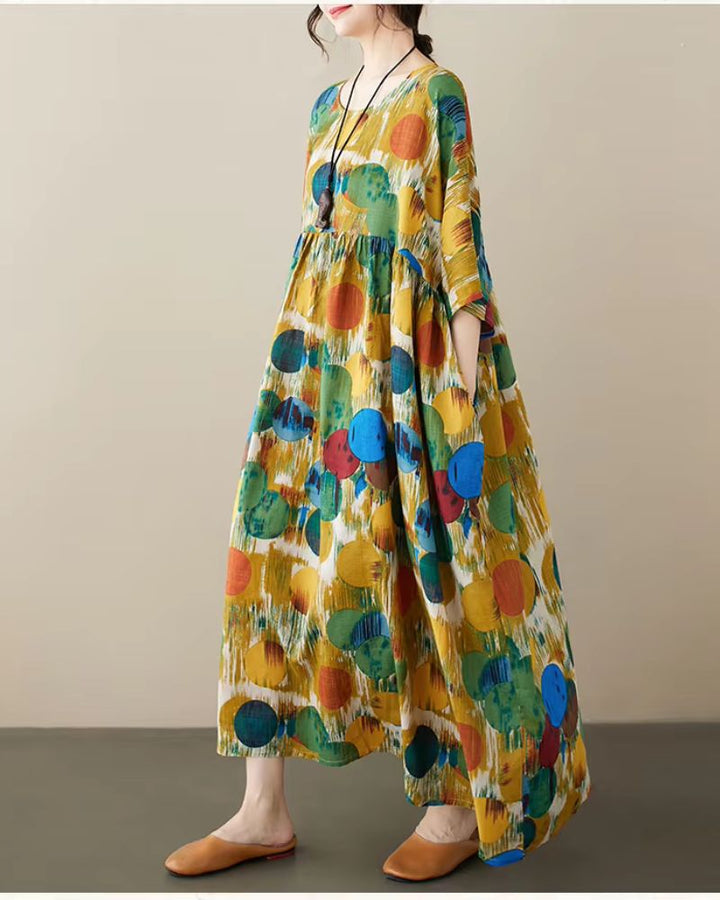 DINEA - Elegant Polka Dot Print Bohemian Maxi Dress