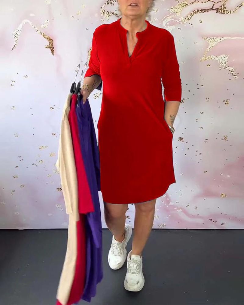DELORI - Solid-color V-neck dress