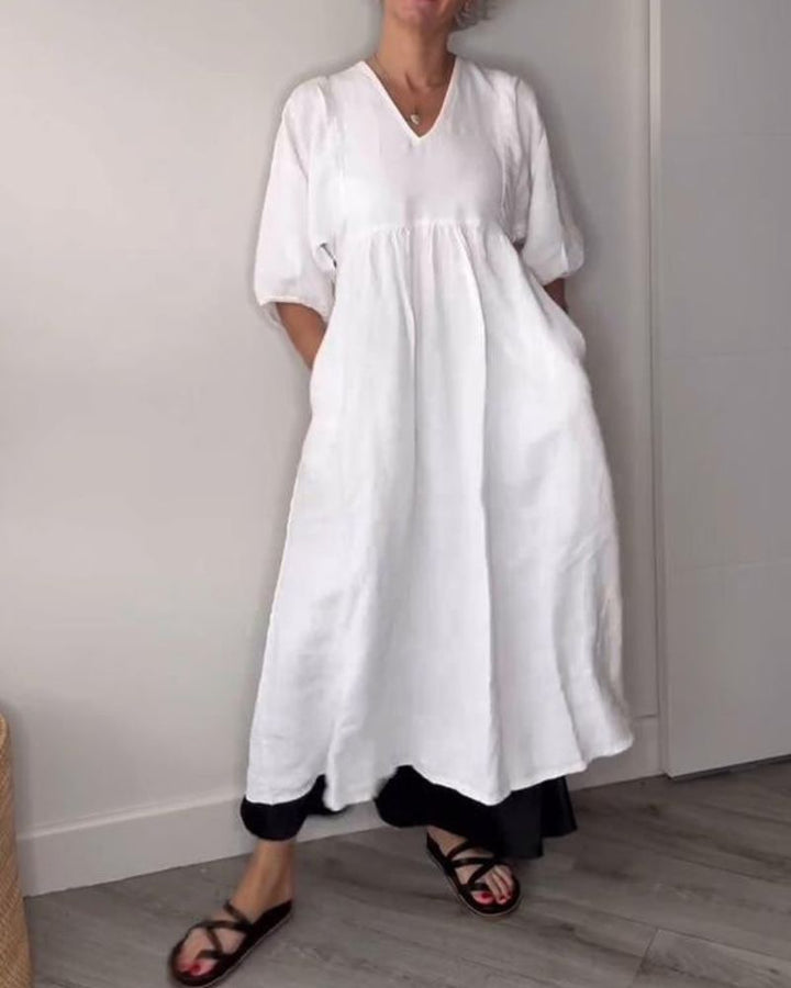 DELERA - Solid Color Mid-length Sleeve Dress
